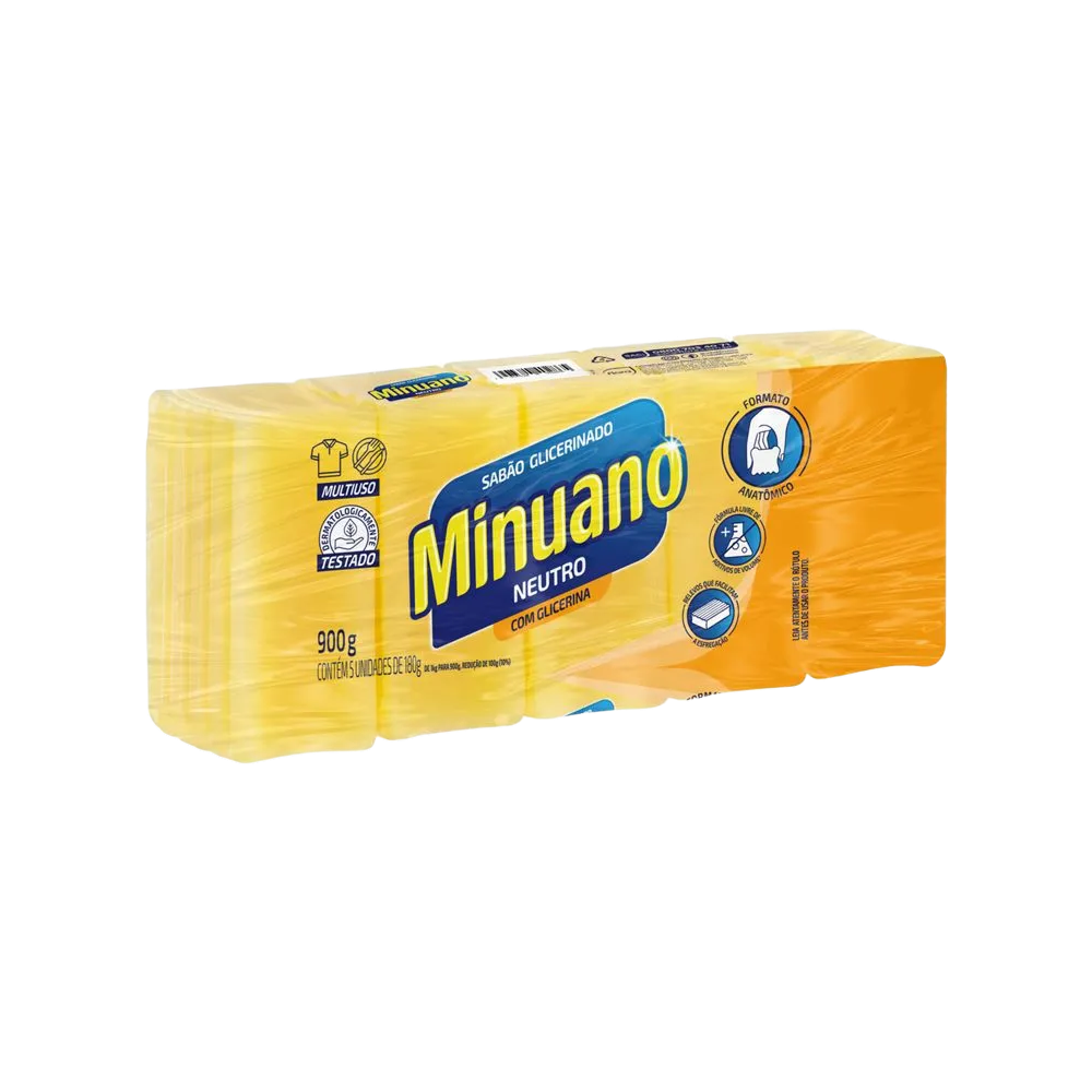 Sabão em Barra Glicerinado Neutro Minuano 900G 5 barras